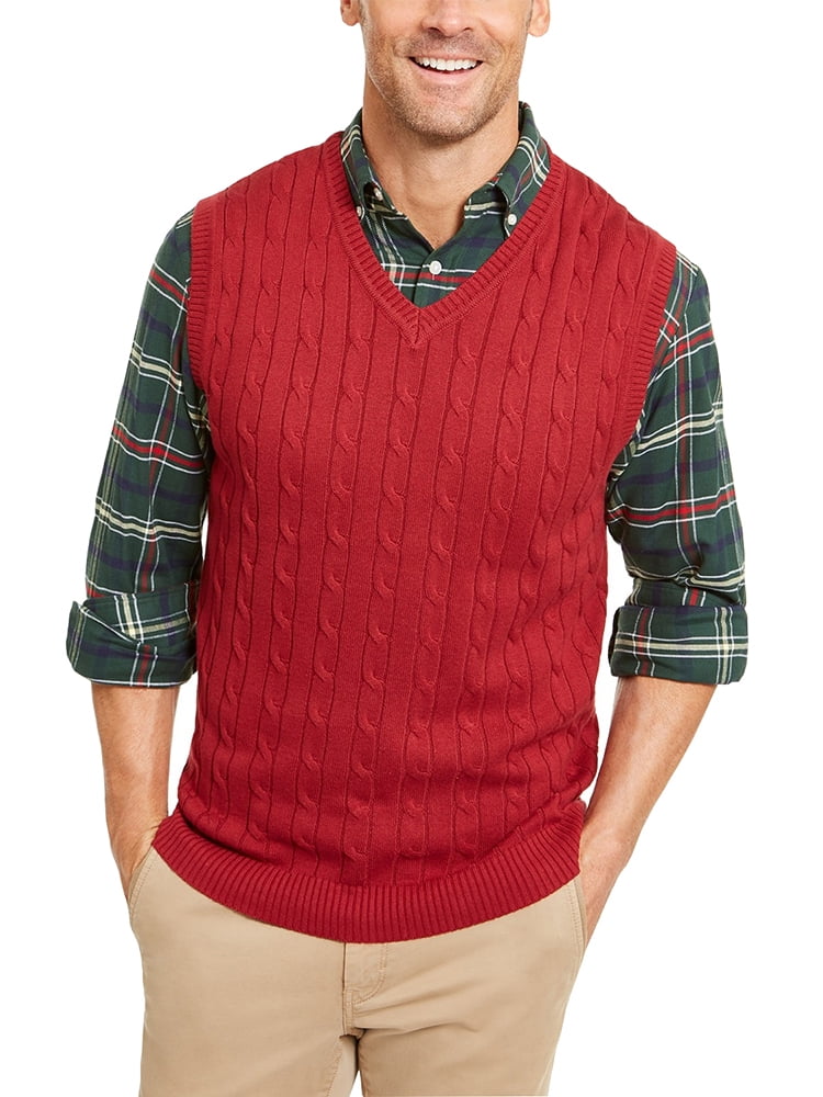Eurivicy Men's Spring and Autumn Fashion Solid Color College Style Uniform Sleeveless Sweater Vest, Size: Medium, Red