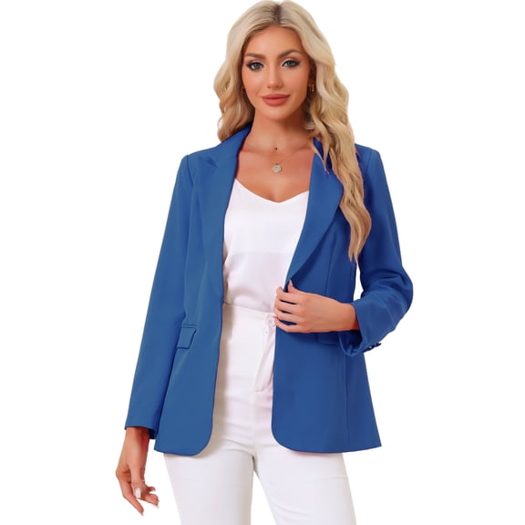 DARING DIVA Women's Business One Button Open Front Work Office Suit Blazer XS Blue