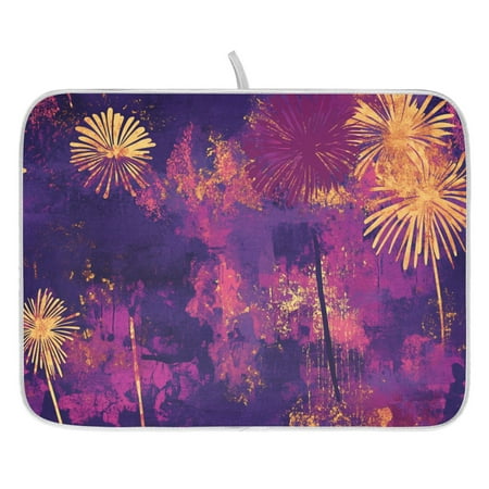 

New Year Fireworks Pattern Dish Drying Mat for Kitchen Quick Drying Absorbent Soft Durable 18 x 24