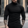 thumbnail image 2 of Men's Casual Long Sleeve Buttons Turtleneck Tops Pleated Pullover Cotton Shirts Slim Muscle Solid Color Blouses Black,S, 2 of 6