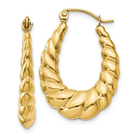Gold Double Twist Hoop - 3mm x 25mm Polished 14k Yellow Gold Twisted Hollow Oval Hoop Earrings