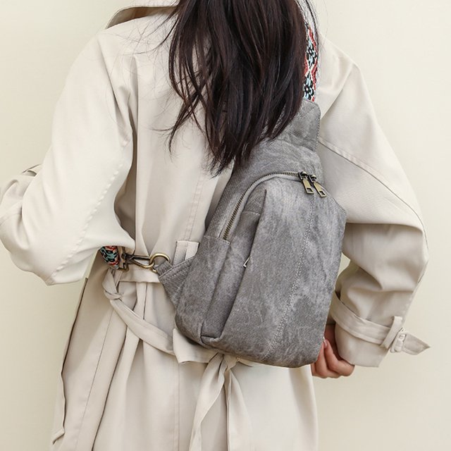 Bolso cruzado informal de PU para mujer, bolso de pecho multiusos, riñonera (gris)