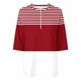 thumbnail image 4 of Staron Spring Summer Tops for Women Casual Fashion Zipper Printed 3/4 Sleeve Loose Comfortable Relaxed T-Shirt, Red M, 4 of 5