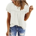 thumbnail image 4 of JGGSPWM Women's Boho Summer Short Sleeve Top with Lace Design Casual Solid Loose Fit Blouse Shirts White S, 4 of 9