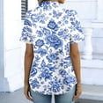 thumbnail image 7 of Dweltoz Satin Blouses for Women Button Down Silky Shirts Short Sleeve Business Casual Tunic Top Spring Floral Print Collared Dressy Fashion Outfit,Blue M, 7 of 7