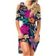 thumbnail image 1 of Moda mujer verano casual manga corta hombro frío hueco v-cuello impreso hueco vestido Fridja qw3972, 1 of 5