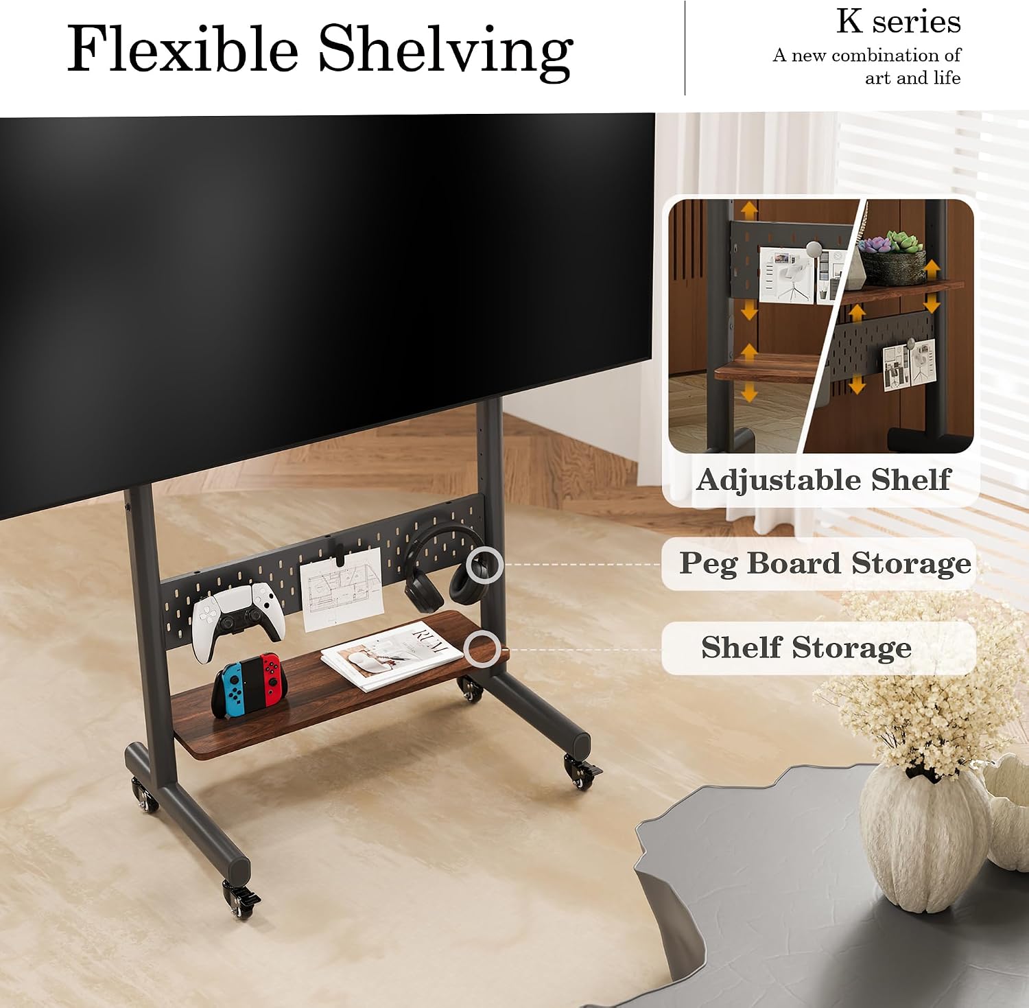FITUEYES Rolling Movable Base for 40–85 Inch TVs, Black, Height Adjustable