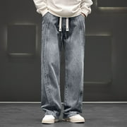 FcBaudy Full Length Pants Jeans Fashionable Men's Casual Solid Color Drawstring Straight Leg Jeans Men Pants