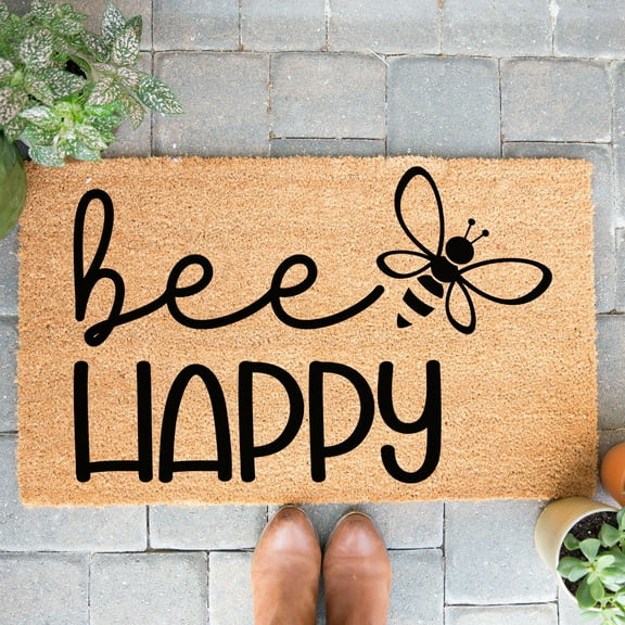 Doormat Bee Happy Welcome Mat Home Decor Gift For Her Porch Decor s F (18" x 30") #4418