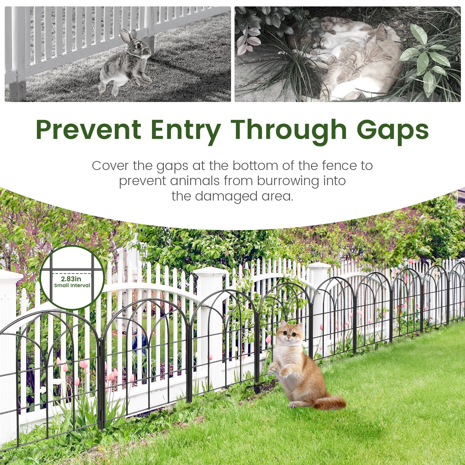 Black Garden Fences Animal Barrier, 12.55" * 16.48" Garden Border Fencing, Rustproof Metal No Dig Fence for Dogs, Outdoor Fence, Dog Fencing for Patio, Flower Bed, Farm (Medium 10 PCS)