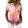 thumbnail image 2 of Women Hawaiian Button Down Shirt Soft Cool Floral Print Short Sleeve V Neck Summer Beach Tops Pink 2XL, 2 of 5