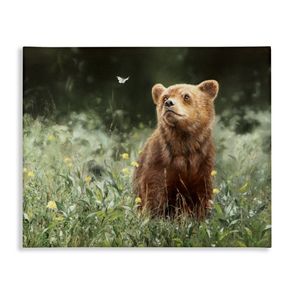 Stupell Industries Traditional Bear & Butterfly in Meadow Canvas Art, 20 x 16, by Mark Kelso