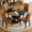 Black&Wood Table+4 Brown Chairs(Style 2), variant on ExtraLco 7 Piece Round Dining Table Set for 6, 47.3" Wood Kitchen Table with 2-Tier Storage Shelf and 6 Brown Tech Fabric Chairs, Modern Dining Room Set for Apartment Breakfast Nook