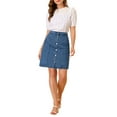 thumbnail image 2 of INSPIRE CHIC Women's Denim Skirts Solid Color A-Line Raw Hem High Waist Button Front Casual Jean Skirt 2XL Blue, 2 of 7