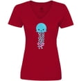 thumbnail image 3 of Inktastic Blue Jellyfish, Cute Jellyfish With Pink Ribbons Women's V-Neck T-Shirt, 3 of 5