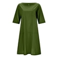 thumbnail image 4 of BUWTTER Women's Dresses Casual Loose Fit Midi Short Sleeve Linen Blend Summer Boho Versatile Tunic Everyday Wear Green Dress XXXXL, 4 of 4