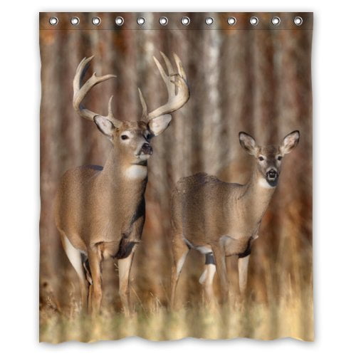 GreenDecor Deer Waterproof Shower Curtain Set with Hooks Bathroom