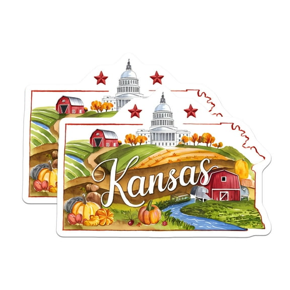 (2 Pack) Kansas State Magnets - State Souvenir - Travel Keepsake - State Map - 5" On Longest Side - for Cars, Fridges, Toolboxes - Made in USA - MAG6273