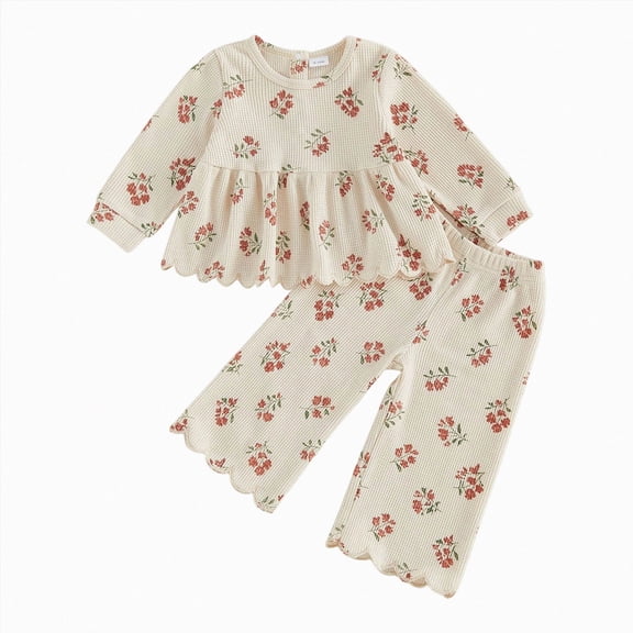 Linfrsh Toddler Girls Little Girls Fall Clothes Toddler Outfit Girl Sweatshirt Pants Winter Outfit Toddler Girl Outfit for 1t 2t 3t 4t 5t 6t(Beige,18-24 Months)