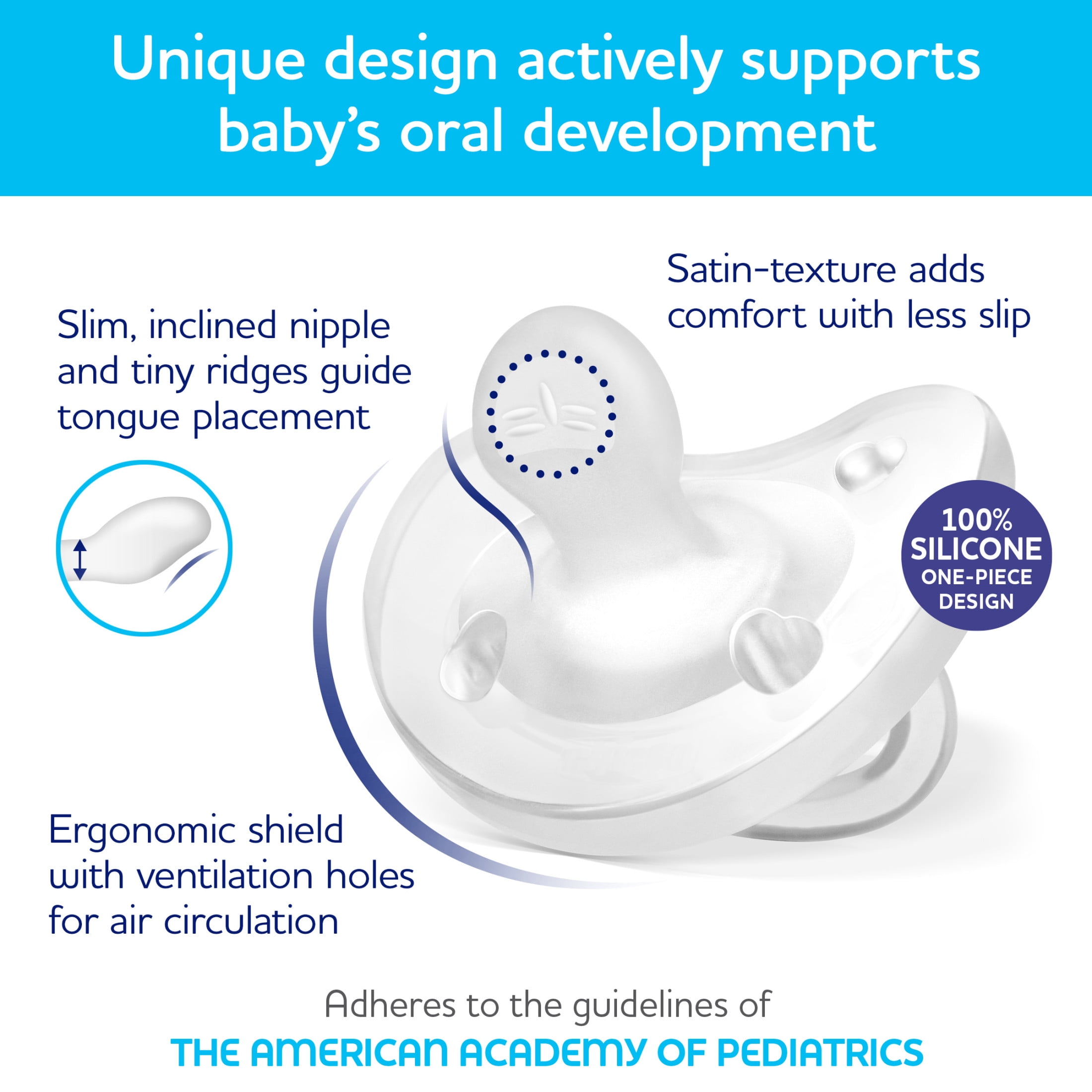 Chicco PhysioForma® One-Piece Silicone Pacifier, 16-24m, 2pk – Teal