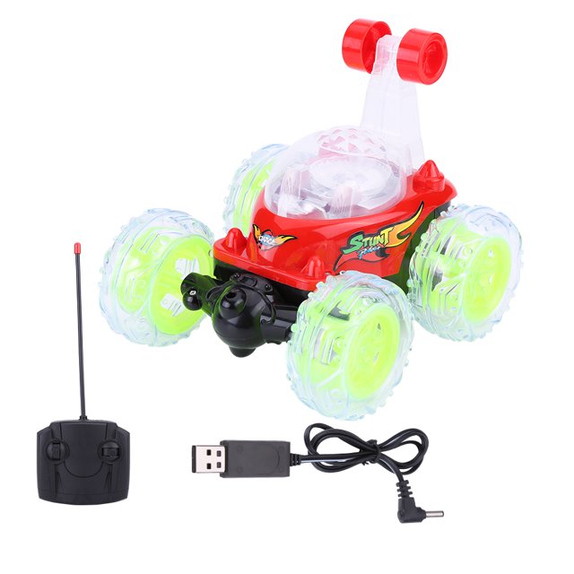 RC Stunt Car 360 grados Rolling Flash luz LED juguete de control remoto con cable USB (Rad)