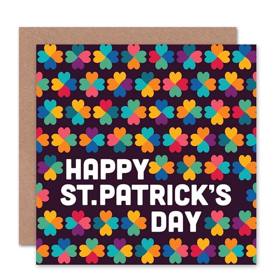 St Patrick'S Day Colourful Clover Pattern Greetings Card Plus Envelope Blank inside