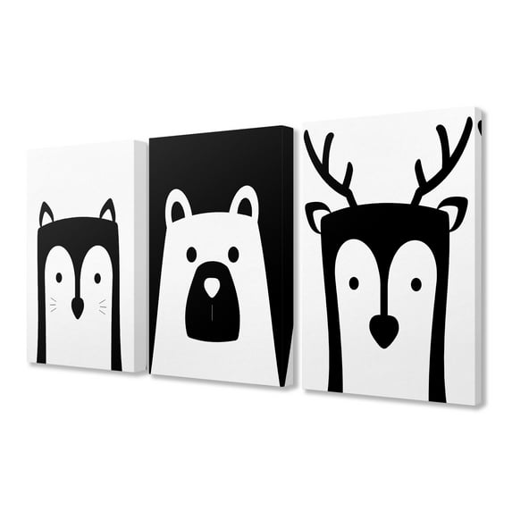 The Kids Room by Stupell Be Wild Black And White Animals 3pc Stretched Canvas Art Set, 16 x 1.5 x 20