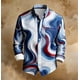 thumbnail image 3 of Ceisia Men's Red-Blue Wave Print Shirt | Stretchy Slim Long-Sleeve Turndown Collar Casual Top Gift, 3 of 5
