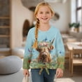 thumbnail image 4 of Xixirimido Highland Cow Butterfly Rose Floral Pattern Girls Casual T-Shirt Crew Neck Tunic Tops Long Sleeve Loose Fit Soft Blouse Tie-hem Tees for Fall Winter, Size 7-8, 4 of 7