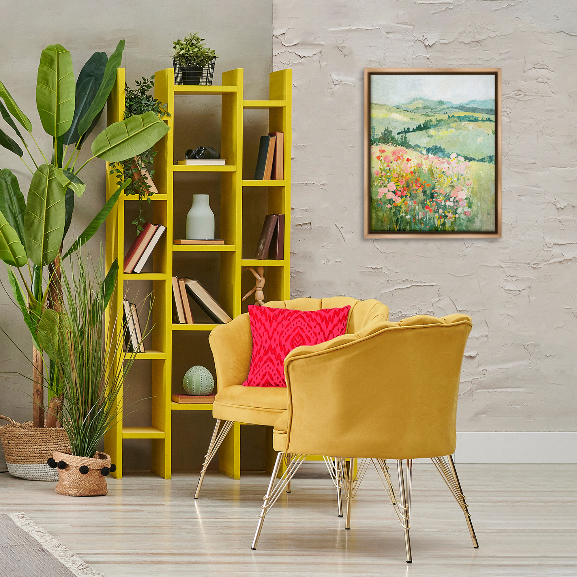 Stupell Industries Soft Flowers Meadow Landscape & Nature Painting Brown Floater Framed Canvas Art Print Wall Art, 17 x 21