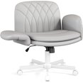 thumbnail image 2 of Cross Chair with Armrests & Wheels for Cross-Legged Sitting  Comfortable PU Leather Vanity Chair  Office Desk Chairs with Adjustable Rocking Function  for Home  Bedroom, 2 of 4