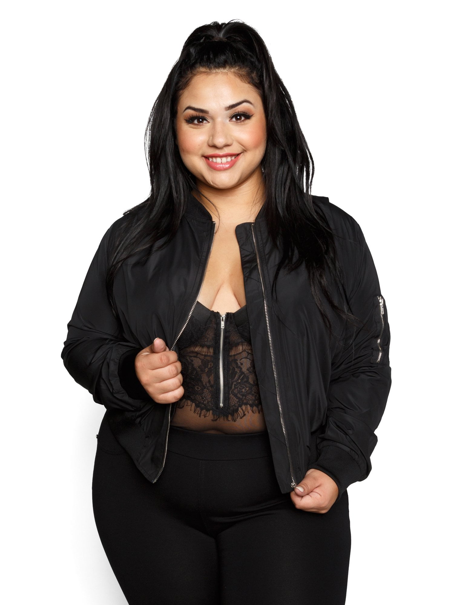 women's plus size black bomber jacket