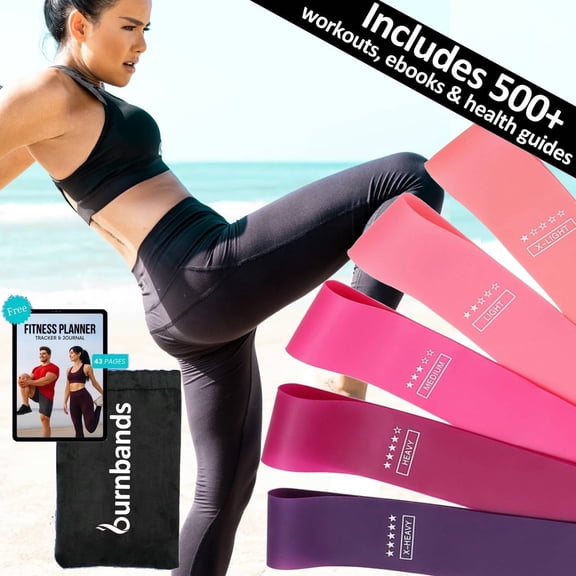 Resistance Loop Bands Non-Slip Latex Exercise Bands for Glutes, Legs, Pilates & Yoga Workouts Set of 5 with Carry Bag