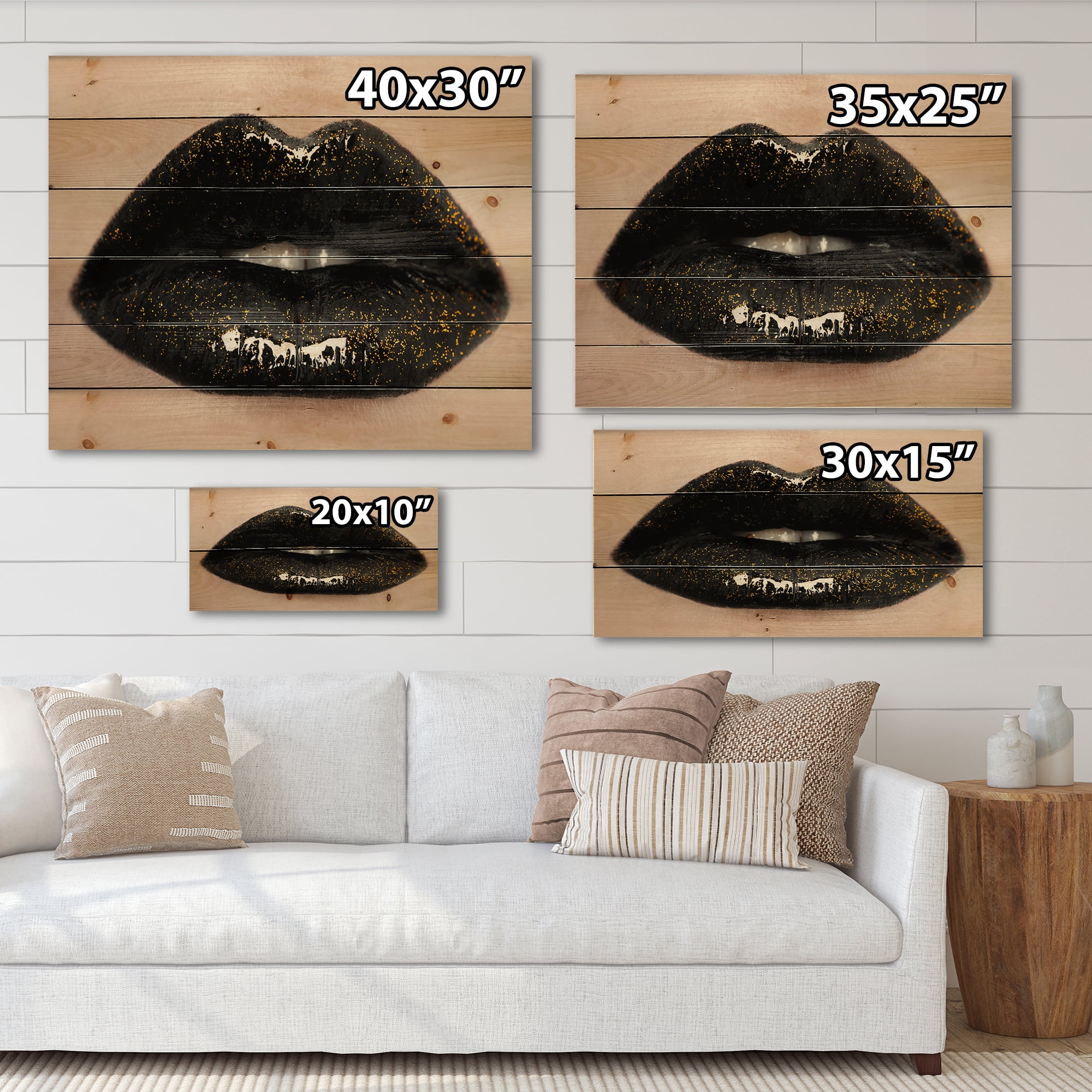 Designart 'Close-Up Of Gorgeous Female Lips I' Modern Print on Natural Pine Wood