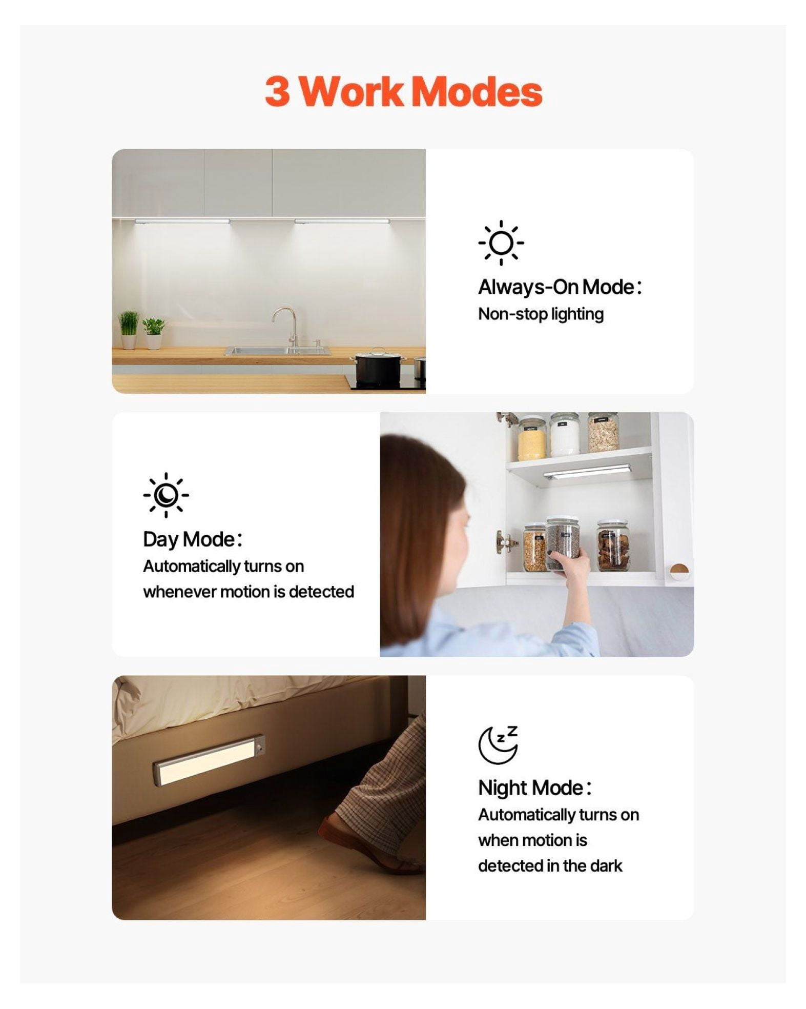 Under Cabinet Lighting 5PCS, 68 LED Motion Sensor Lights, Rechargeable Wireless Closet Lights with Remote, Under Counter Lights for Kitchen, Bookshelf, Stairway