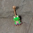 thumbnail image 2 of Body Candy Womens 14G Plated Steel Navel Ring Piercing Rosy Clear Accent Green Frog Belly Button Ring, 2 of 3