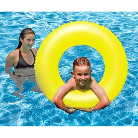 35" Classic Solid Neon Yellow Inflatable Swimming Pool Inner Tube