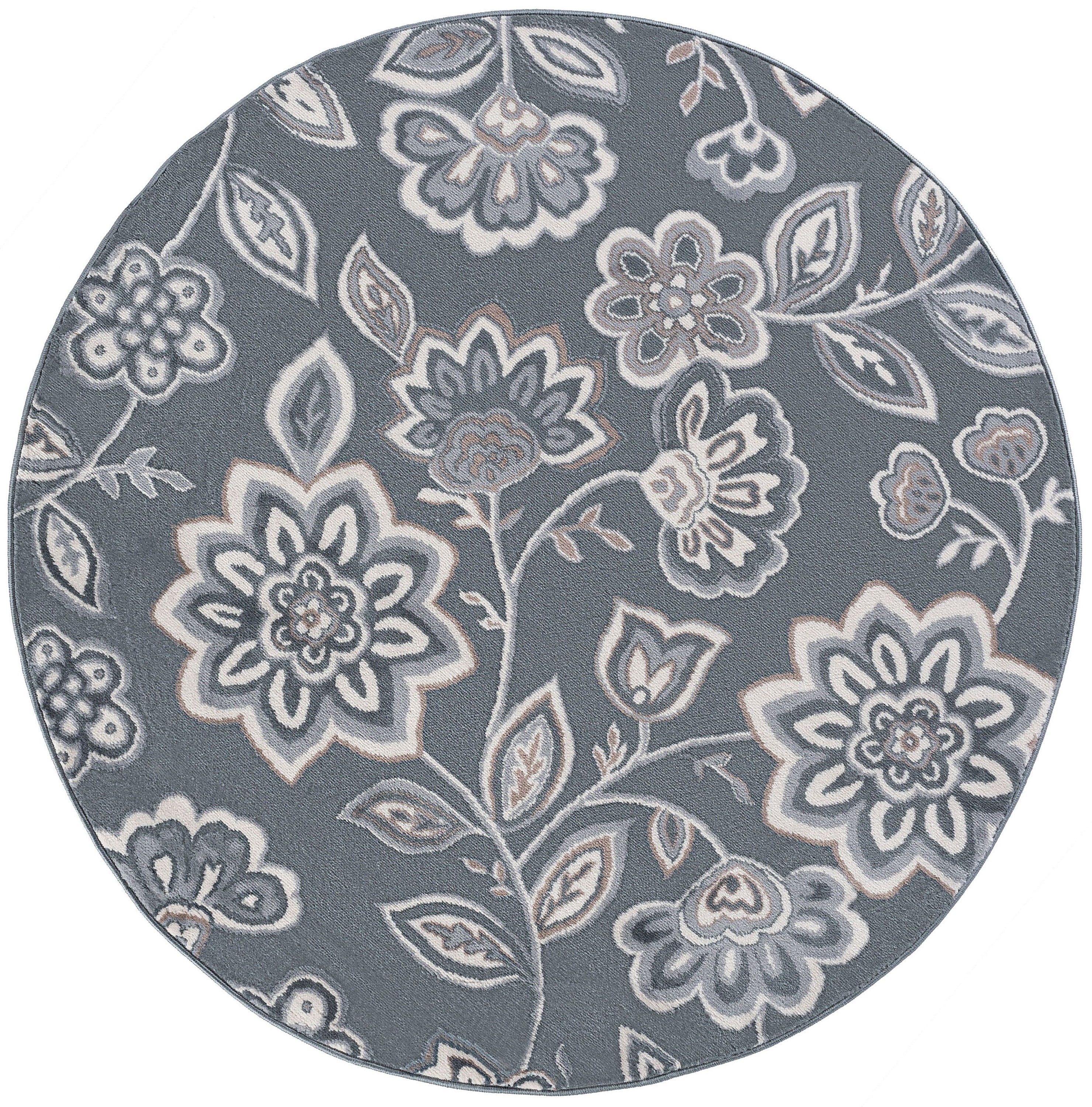 Madison Transitional 5' Round Gray and Cream Polypropylene Indoor Area Rug
