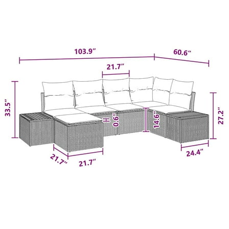 vidaXL 7 Piece Garden Sofa Set with Cushions Black Poly Rattan