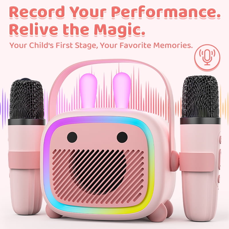 Ueasy Portable Bluetooth Karaoke Speaker - Thanksgiving & Christmas Gift, Wireless Microphone with Recording & Colorful Lights