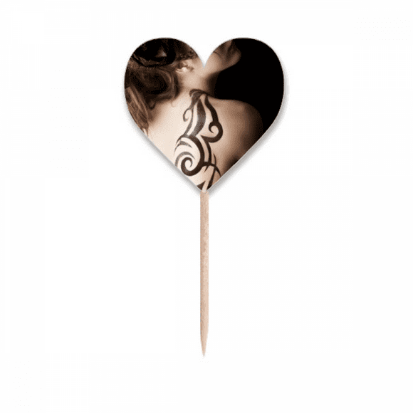 Tattoo Brunette Beauty Body Painting Girl Toothpick Flags Heart Lable Cupcake Picks