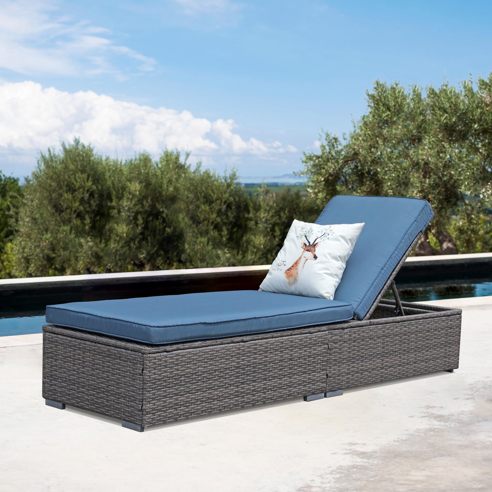 Outdoor Patio Chaise Lounge Chair, All Weather Gray Wicker Lounge ...