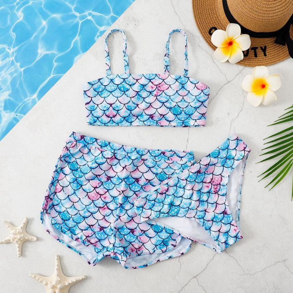 Baozhu Girls 3 Piece Swimsuit Padded Bikini Set Floral Leopard Print