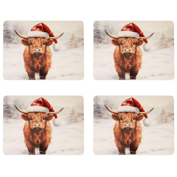 Set of 4 Christmas Highland Cow Placemats