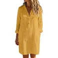 thumbnail image 2 of Dress for Women Lapel Button Casual Solid Color Pocket Dresses Yellow M, 2 of 5