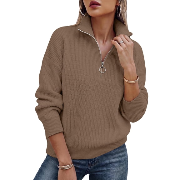 SUNBS Sweaters for Women Quarter Zip Mock Neck Pullover Top Long Sleeve Casual Shirt Fall Fashion Clothes