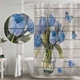 thumbnail image 4 of Blue Tulip Shower Curtain Set - 48" x 72" Washable Bathtub Curtain with 12 Hooks, Vintage Spring Floral Retro Art Butterfly Wooden Waterproof Fabric Stall Shower Curtains for Bathroom/Bathtub Décor, 4 of 6