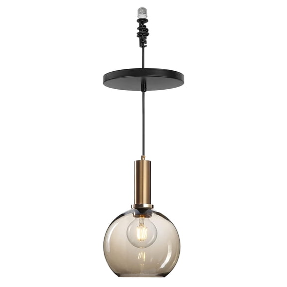 KAYYELAMP Instant E26 Screw-in Hanging Light Brown Glass Ball Shade Adjustable Height Droplight 4"-6" Recessed Light Conversion Kit to Screw-in Pendant for Kitchen Island Bedsides