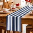 thumbnail image 5 of Navy Blue Striped Table Runner 70 Inches, Farmhouse Aesthetic Modern Stripes Bed Runner Dresser Scarves Tabletop for Indoor Outdoor Parties/Ceremony/Banquet, 13" x 70", 5 of 9