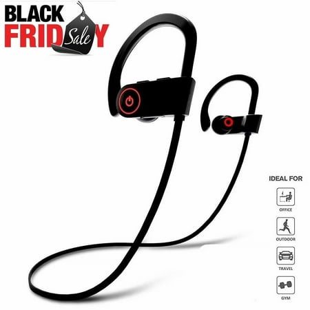 Black Friday Wireless Running Earbuds - Top 2019 Sports Headphones, Custom Adjustable Earhooks, Bluetooth 5.0 IPX7 Waterproof, Rugged Workout Earphones, Noise Cancelling Microphone In-Ear (Best Headphone For Running 2019)